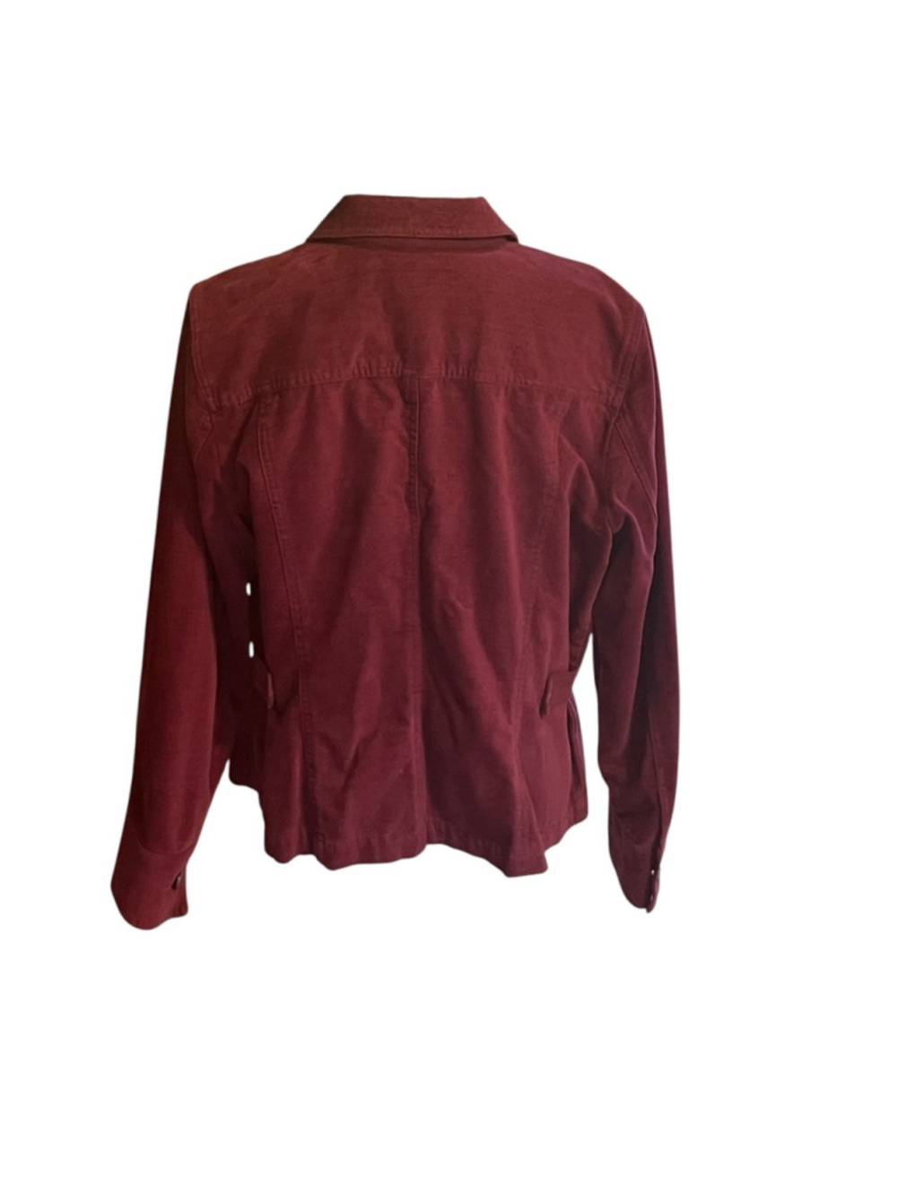 J JILL Burgundy Velvet Button Down Jacket Pockets Size L - Picture 3 of 8